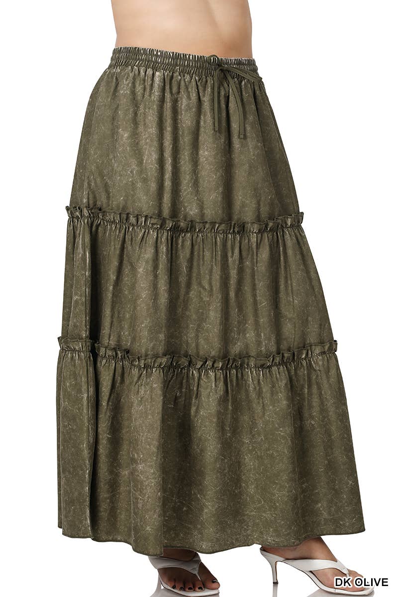 SI-23133- PLUS SIZE WOVEN ACID WASH DRAWSTRING WAIST TIER