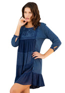 Young Threads - Women’s 3/4 Sleeve Round Neck Embroidered Boho Western Dress