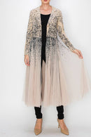 Origami Apparel ~ Lace and Crochet inspired - Chic Contrast Longline Blazer Jacket With Mesh Tulle Panel - 4773TP LEOROSE