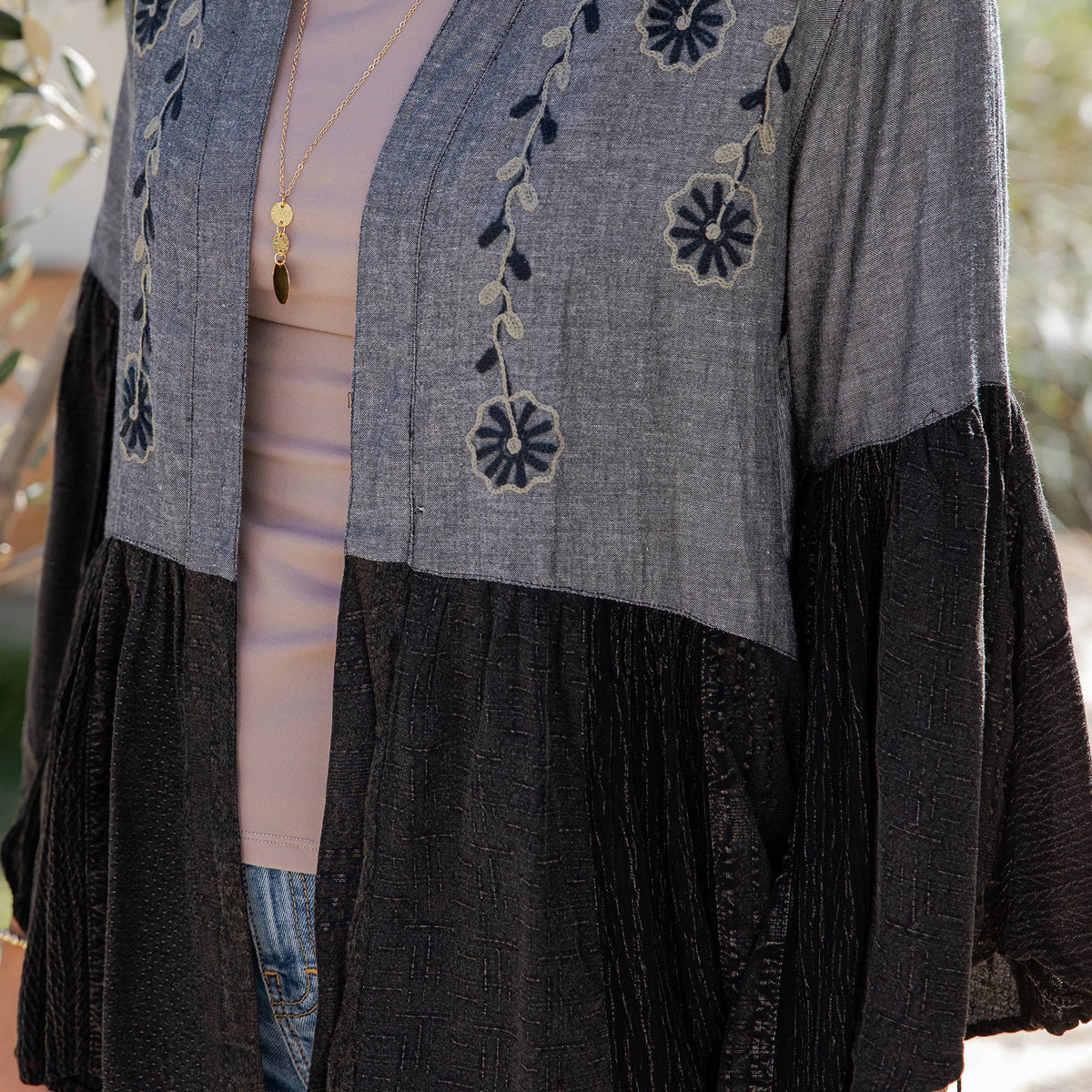 Young Threads - Printed Rayon Kimono Shrug with Embroidery (New Color)
