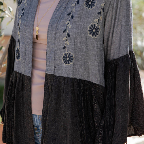 Young Threads - Printed Rayon Kimono Shrug with Embroidery (New Color)