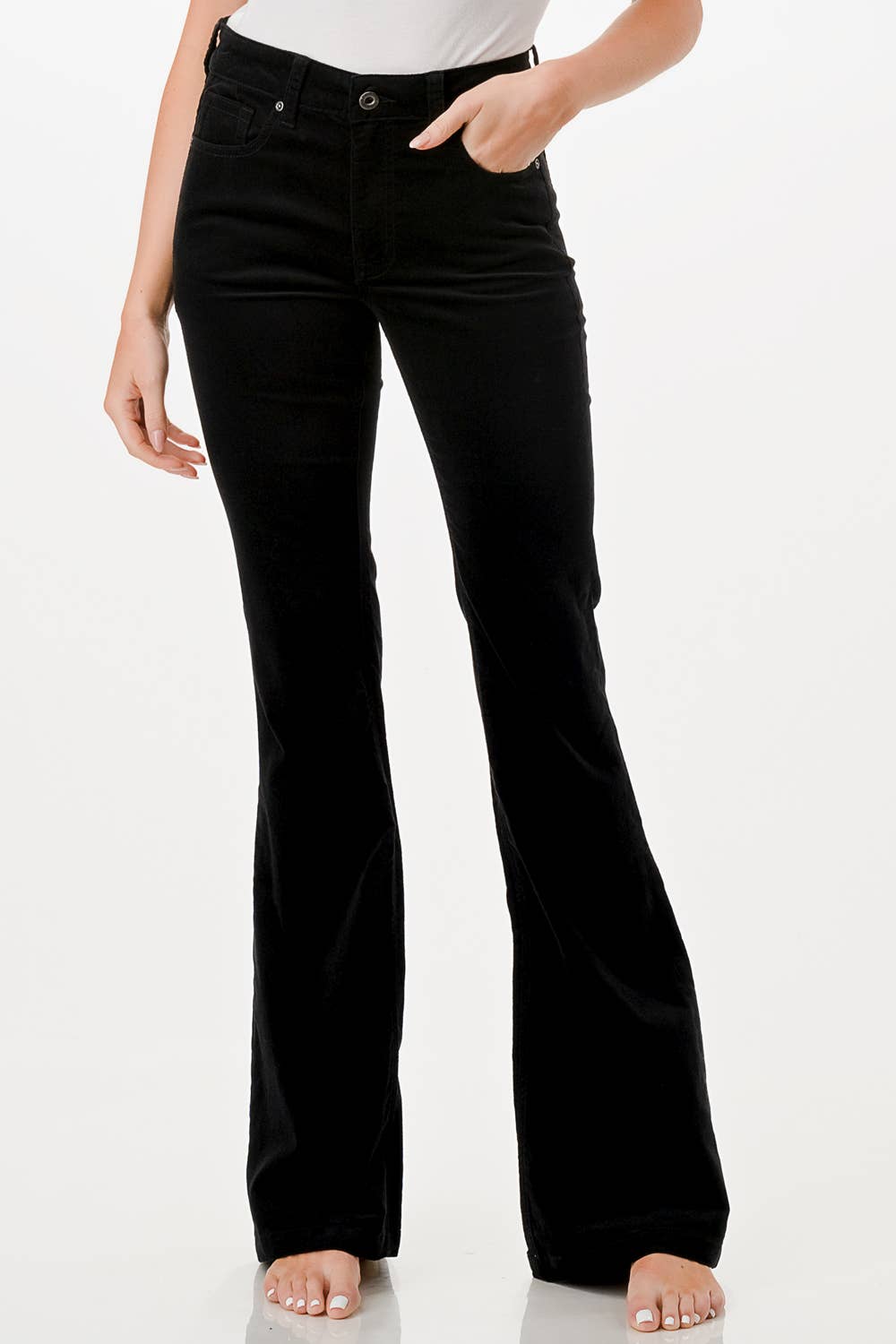 Grace in LA - Black Corduroy MId-Rise Flare| EL-61842