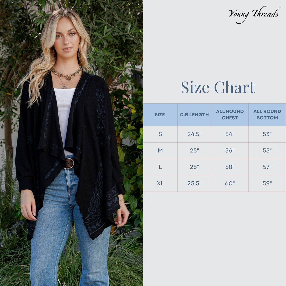 Young Threads - Artisan Plush Knit Kimono Shrug with Handcrafted Embroidery