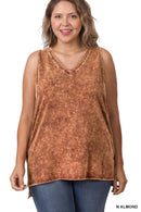42POPS - ,,,,....SI-22151 Plus size Mineral Wash Top w/ Side Slit