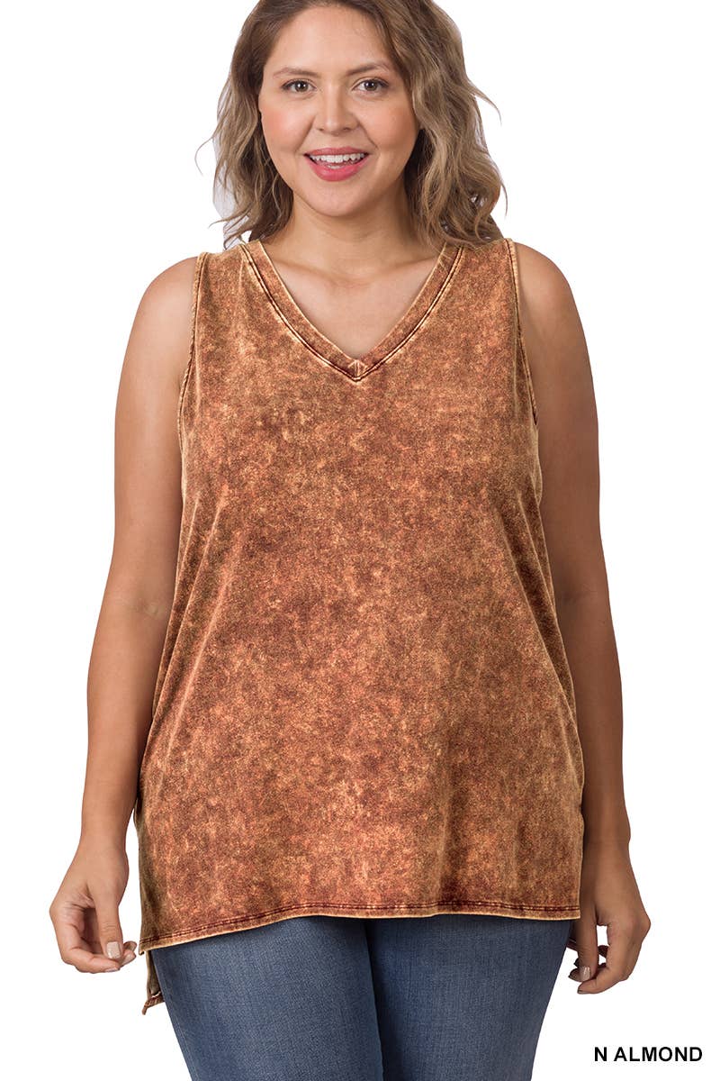 42POPS - ,,,,....SI-22151 Plus size Mineral Wash Top w/ Side Slit