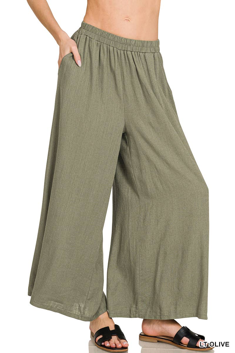 42POPS - ",,, WOVEN PLEATED LINEN BLEND WIDE LEG PANTS
