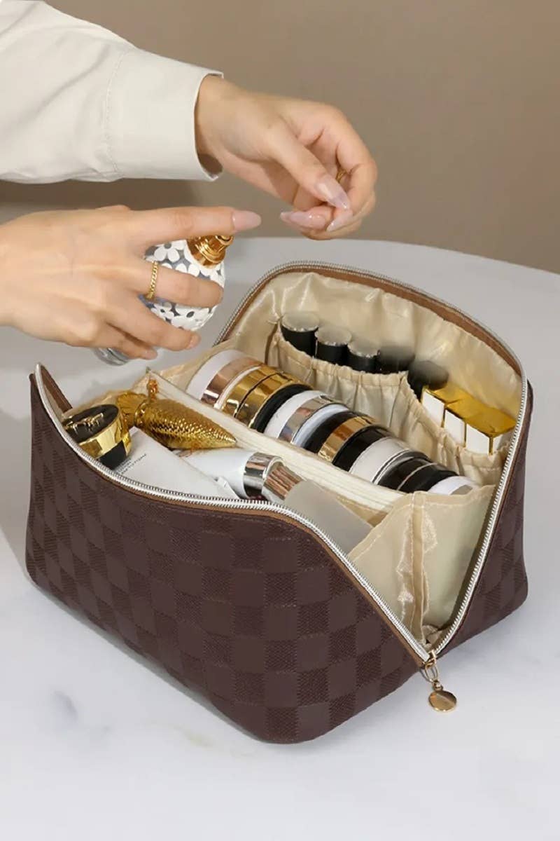 42POPS - ..SI-25928 Vegan Leather Checkered Makeup Bag
