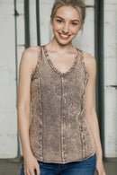 42POPS - `.FRENCH TERRY CRINKLE WASHED RAW EDGE V-NECK SLEEVEL
