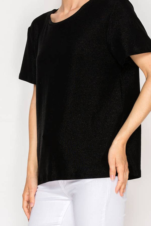 Origami Apparel ~ Lace and Crochet inspired - SUBTLY SPARKLY LUREX FABRIC SHORT SLEEVE TUNIC TOPOLS-4874BK