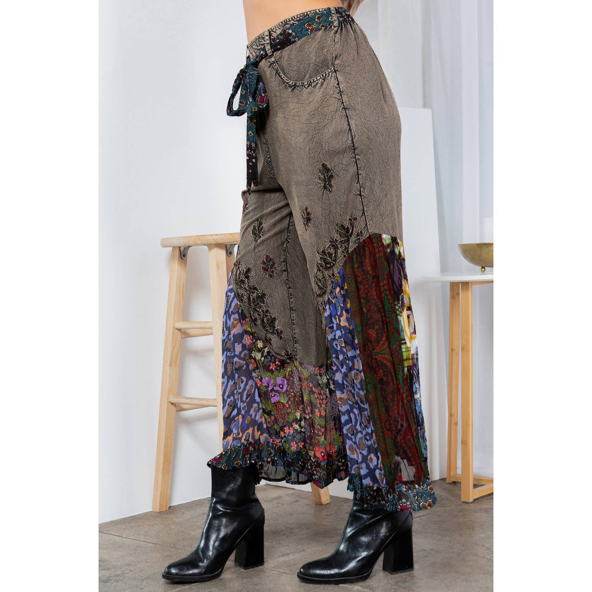 Young Threads - Boho Overdyed Rayon Bellbottom Pants : Gravel / PLUS (XL-1X-2X-3X 1-2-2-1)