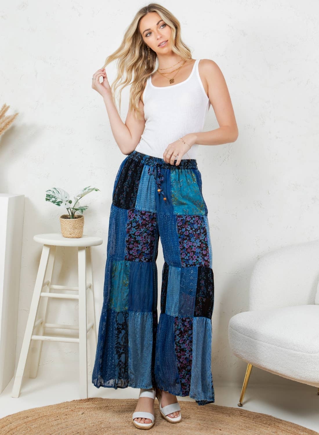 Young Threads - Retro Revival Long Flared Patchwork Pants (New Color)