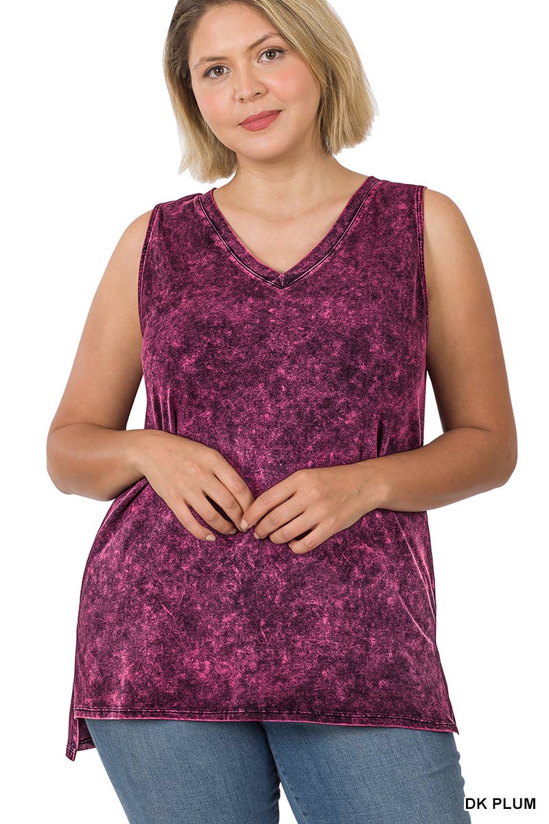 42POPS - ",,,._ Plus size Washed Cotton Sleeveless Top
