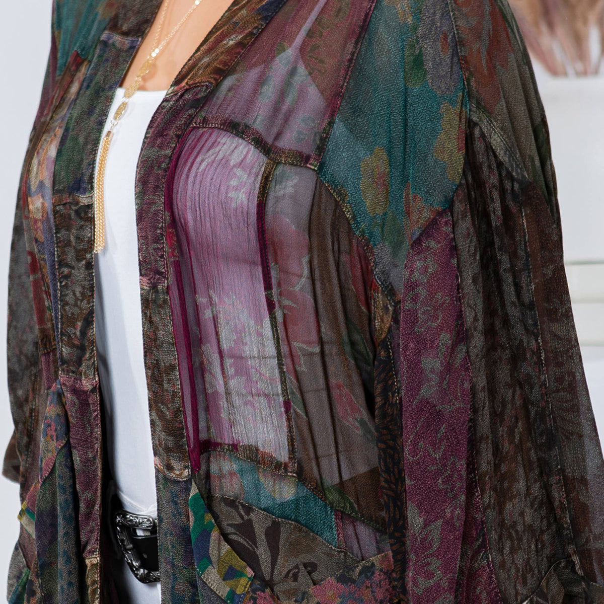 YOUNG THREADS - Western Kimono Top In Overdyed Mix N Match Patches