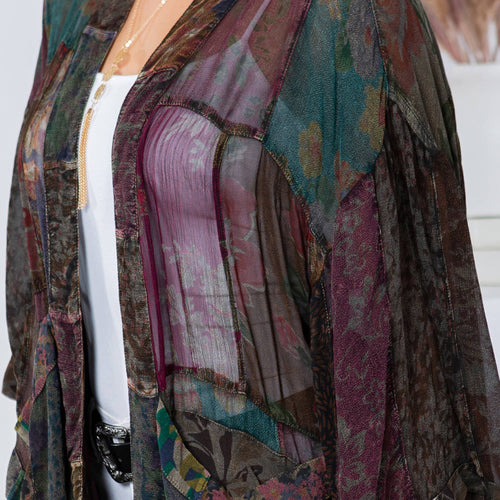 YOUNG THREADS - Western Kimono Top In Overdyed Mix N Match Patches
