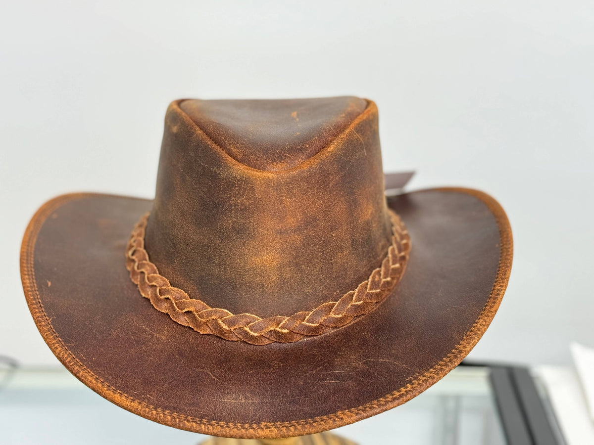 Lesa collection inc - Gunner| Reddish Brown Leather Western Outback Cowboy Hat