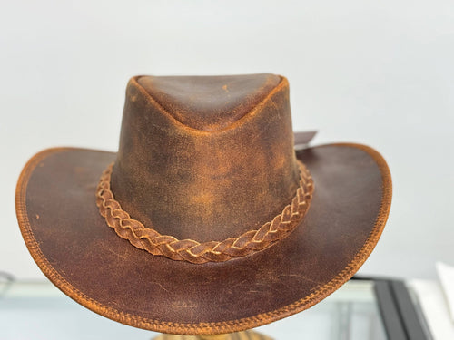 Lesa collection inc - Gunner| Reddish Brown Leather Western Outback Cowboy Hat