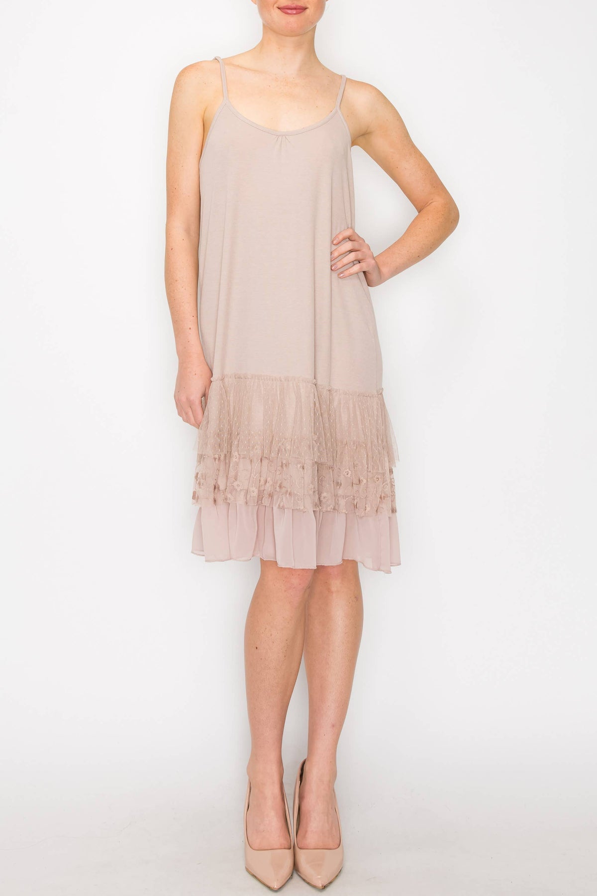 Origami Apparel ~ Lace and Crochet inspired - OLS-4672 TAUPE