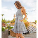 Young Threads - Patchwork Tank Babydoll Dress With Open Back And Lace Trims