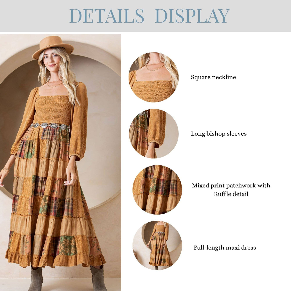 Young Threads - Rustic Bohemian: Smocked Patchwork Maxi Dress - New