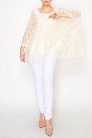 Origami Apparel ~ Lace and Crochet inspired - Subtly Glam Lace Overlay Top With Lining & Sparkles - 4853BEIGE