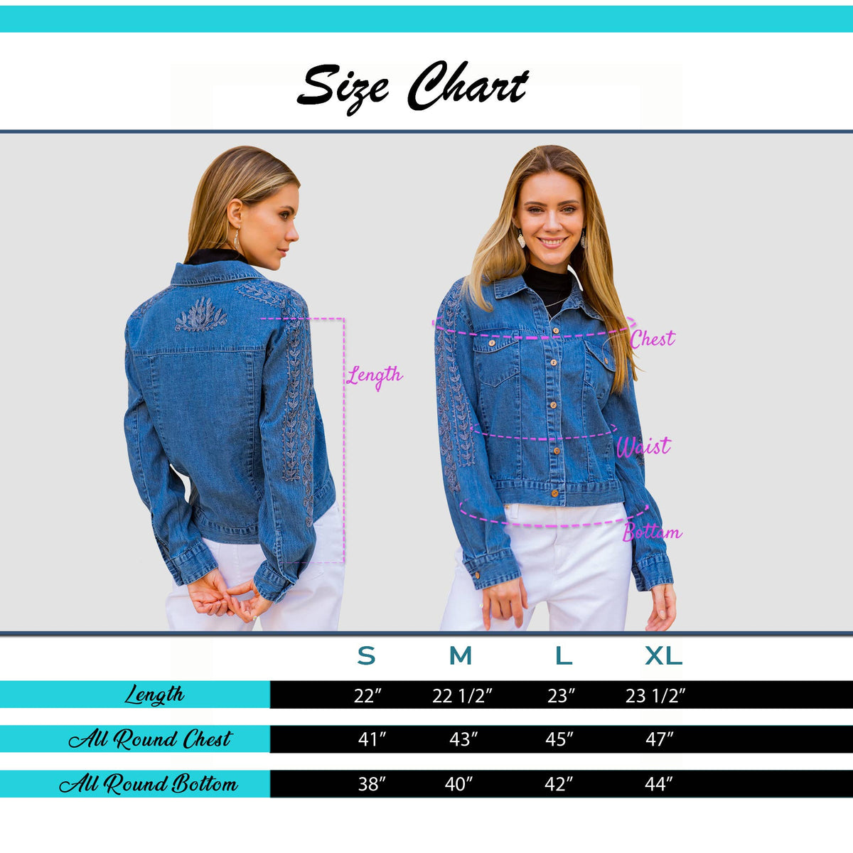 Young Threads - Western Women’s Long Sleeve Button Down Crop Denim Jacket
