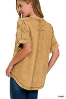 42POPS - `.Washed Raw Edge Detailed Button Closure Top