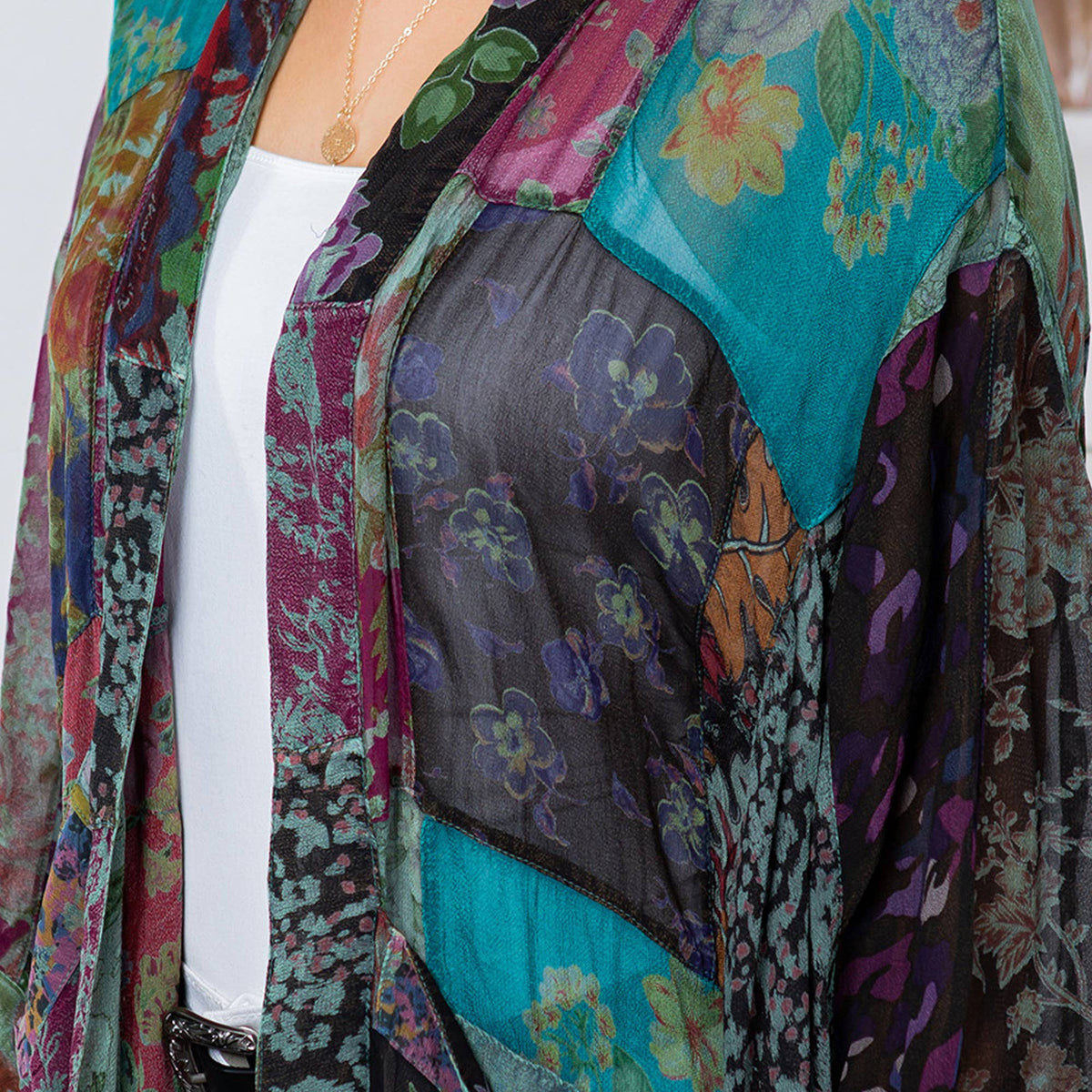 YOUNG THREADS - Western Kimono Top In Overdyed Mix N Match Patches