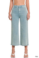 42POPS - ",,..Acid Washed Frayed Cutoff Hem Straight Wide Pants
