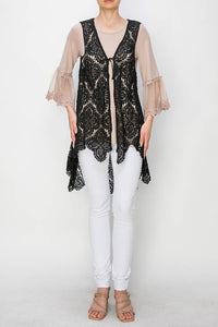 Origami Black Crochet Open Vest