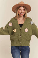 Madelyn - LESW2654- FLORAL PATCHED SWEATER CARDIGAN