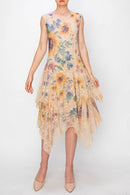 Origami Apparel ~ Lace and Crochet inspired - OLS-4609 TAUPE SUNFLOWER DRESS