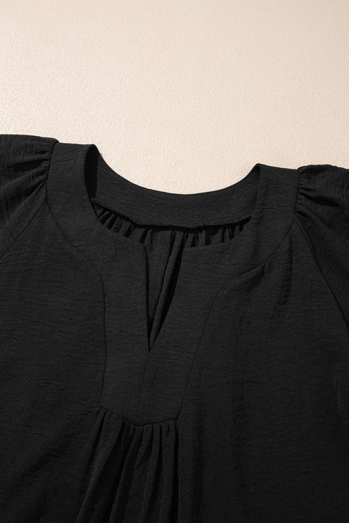 Black Plus Size Solid Color Notched Neck Short Sleeve Loose Dress