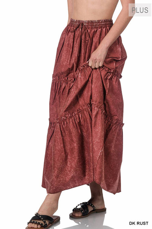SI-23133- PLUS SIZE WOVEN ACID WASH DRAWSTRING WAIST TIER