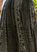 Young Threads - Women Patchwork Embroidered Grey Maxi Skirt With Side Pockets