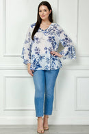 Winslow Collection - PLUS SIZE RUFFLE SLEEVE V-NECK SWING TOP