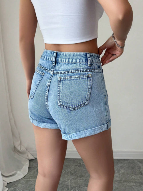 Hope & Sunshine - High-Waist Loose Denim Shorts