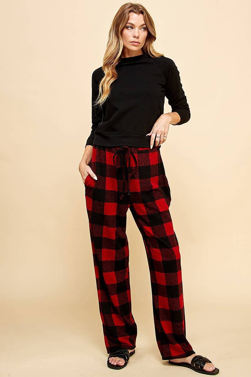 Shopin LA - SPP8043 WOMEN COMFY DRAWSTRING PLAID LOUNGE COMFY PANTS