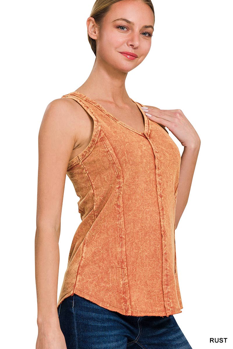 42POPS - `.FRENCH TERRY CRINKLE WASHED RAW EDGE V-NECK SLEEVEL
