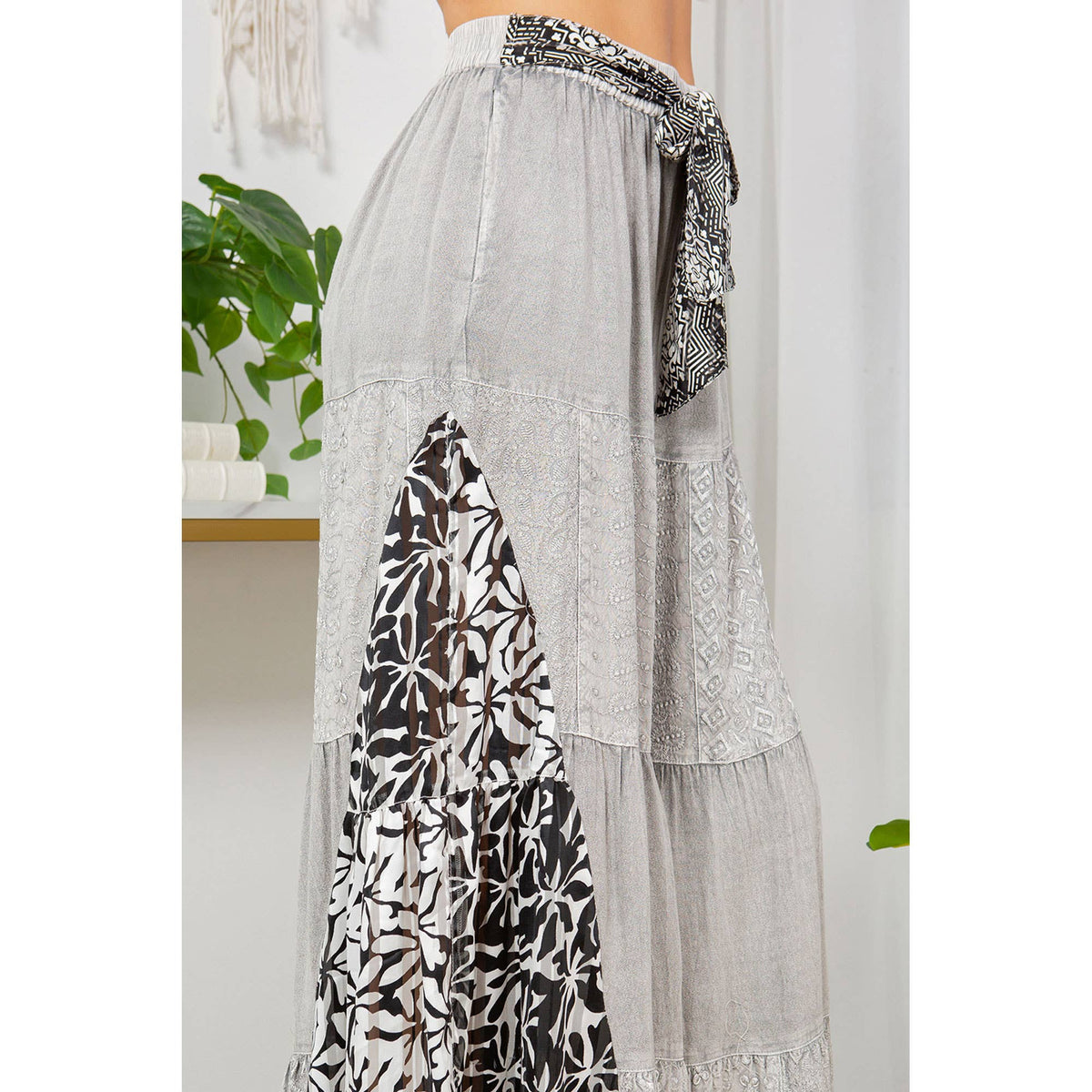YOUNG THREADS - Woodstock Flair Tiered Bell Bottom Patchwork Pants