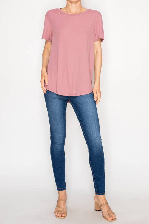 Origami Apparel ~ Lace and Crochet inspired - Ultra-Soft Short Sleeve Tee - OLS-4867DUSTY ROSE
