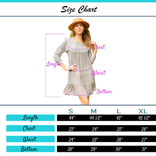 Young Threads - Women’s 3/4 Sleeve Round Neck Embroidered Boho Western Dress