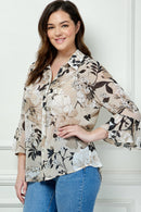 Winslow Collection - PLUS SIZE ROMANTIC FLAIR BUTTONED BLOUSE