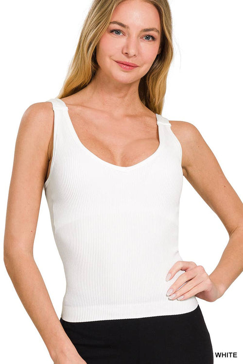 42POPS - ...SI-26015 Ribbed Bra Padded V Neck Tank Top