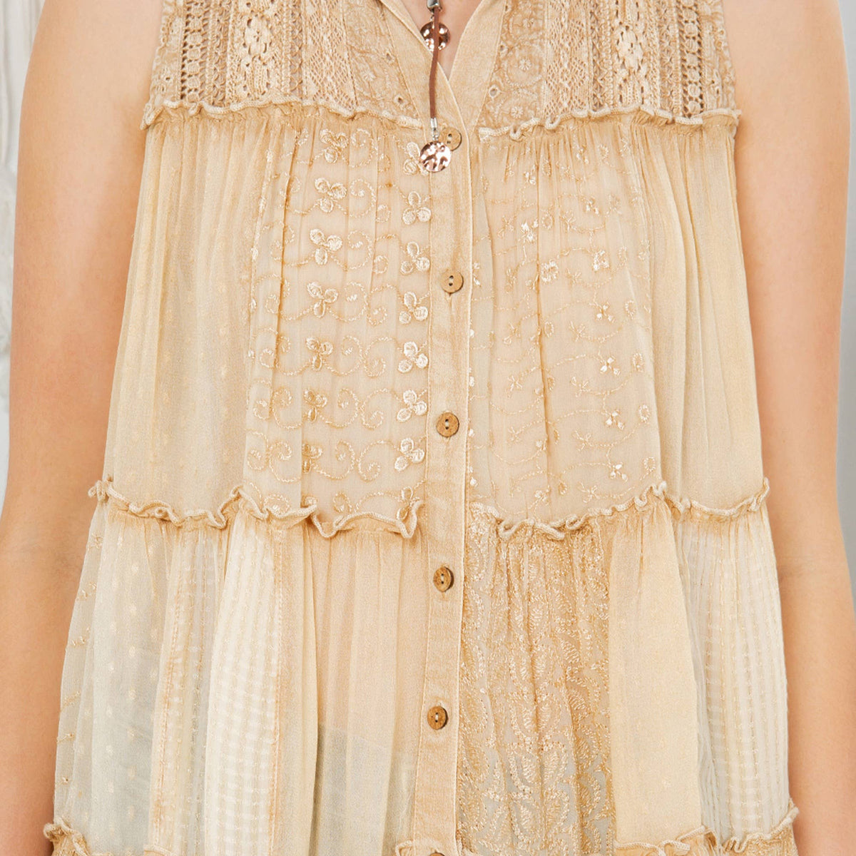Young Threads - Sleeveless Jhabla Top Embroideried Stonewashed