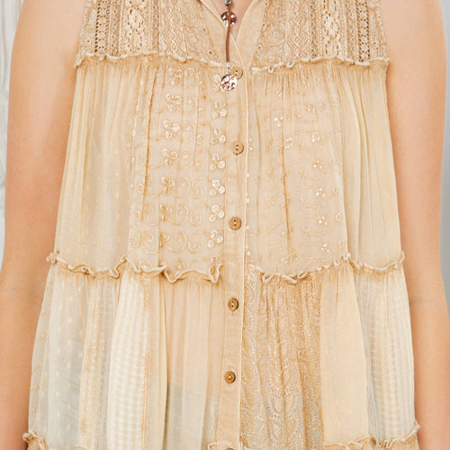 Young Threads - Sleeveless Jhabla Top Embroideried Stonewashed