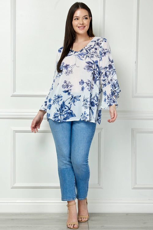 Winslow Collection - PLUS SIZE RUFFLE SLEEVE V-NECK SWING TOP