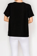 Origami Apparel ~ Lace and Crochet inspired - SUBTLY SPARKLY LUREX FABRIC SHORT SLEEVE TUNIC TOPOLS-4874BK