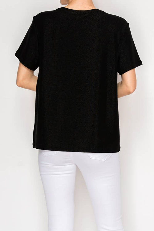 Origami Apparel ~ Lace and Crochet inspired - SUBTLY SPARKLY LUREX FABRIC SHORT SLEEVE TUNIC TOPOLS-4874BK
