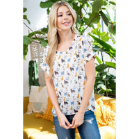LA Soul - Colorful Cat Print Short Sleeve Top
