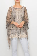 Origami Apparel Lace & Crochet Inspired Mesh Sequin Poncho Top – Y62BG/2 Brown